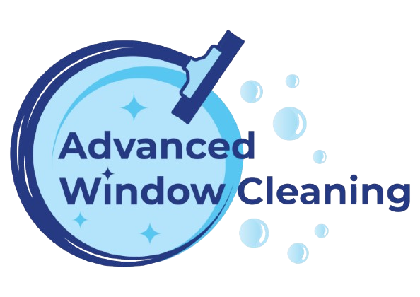 Blue logo for Advanced Window Cleaning with sparkling bubbles